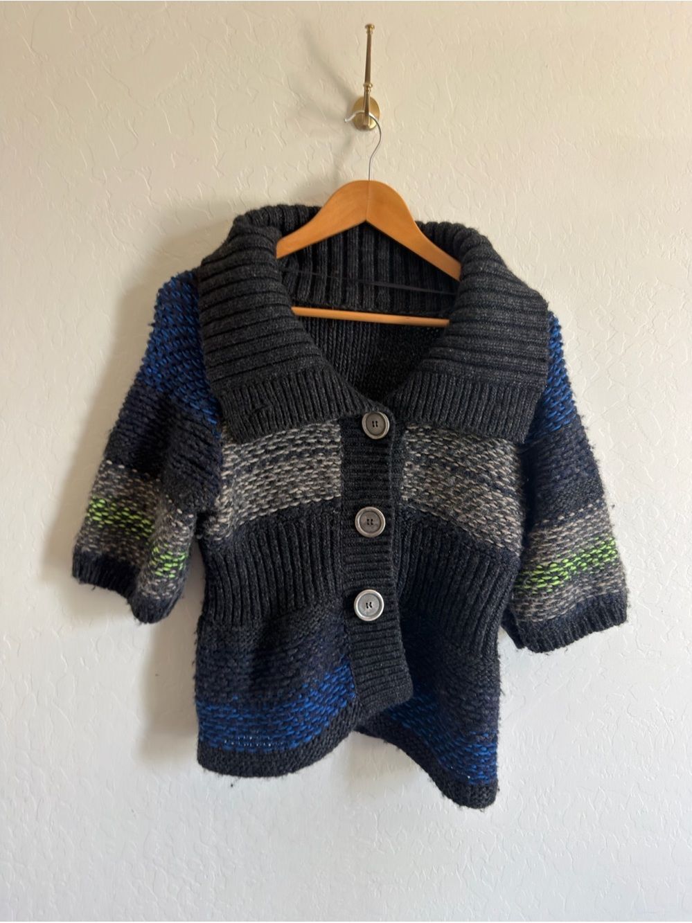 Free People Chunky Knit Short Sleeve Cardigan Sweater Shawl Collar M/L